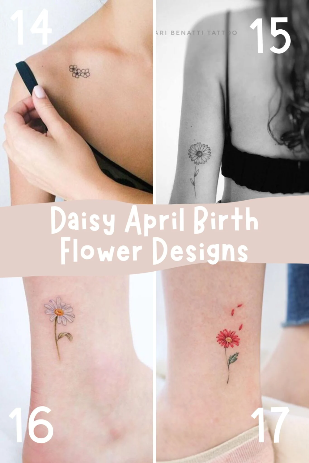 Daisy and Sweet Pea April Birth Flower Tattoo