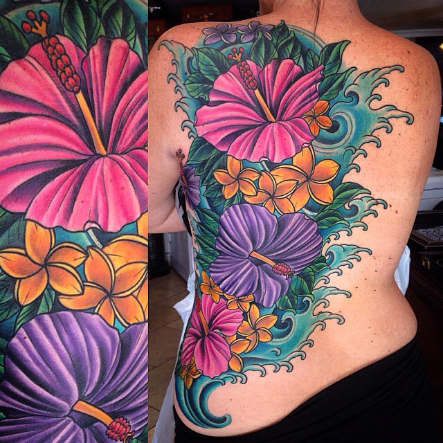 Full Back Tattoo for Women with Flowers