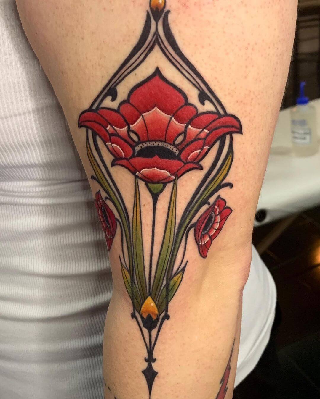 Stylized Floral Art Deco Tattoo