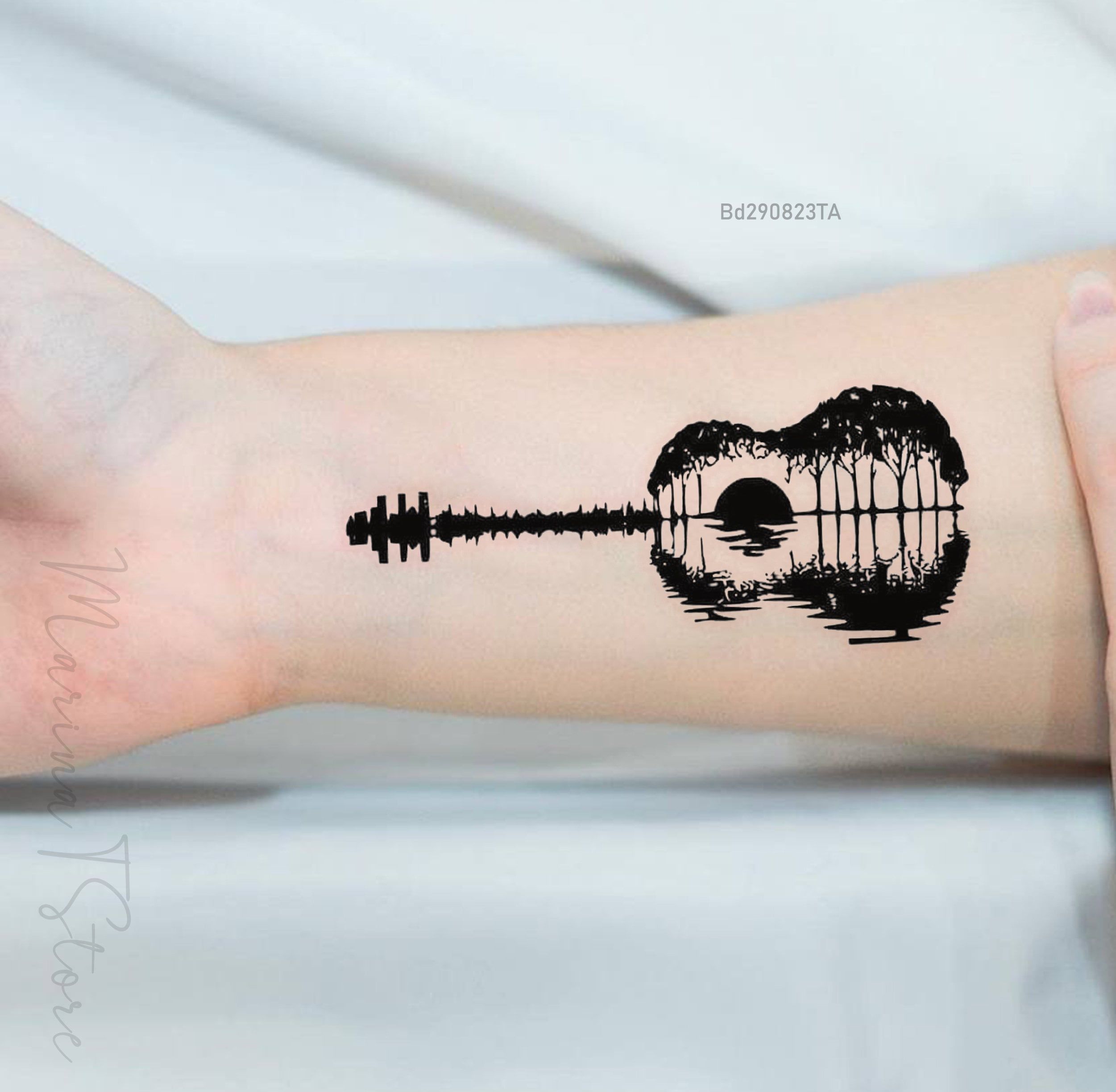Music Tattoo Design, Guitar Temporary Tattoo