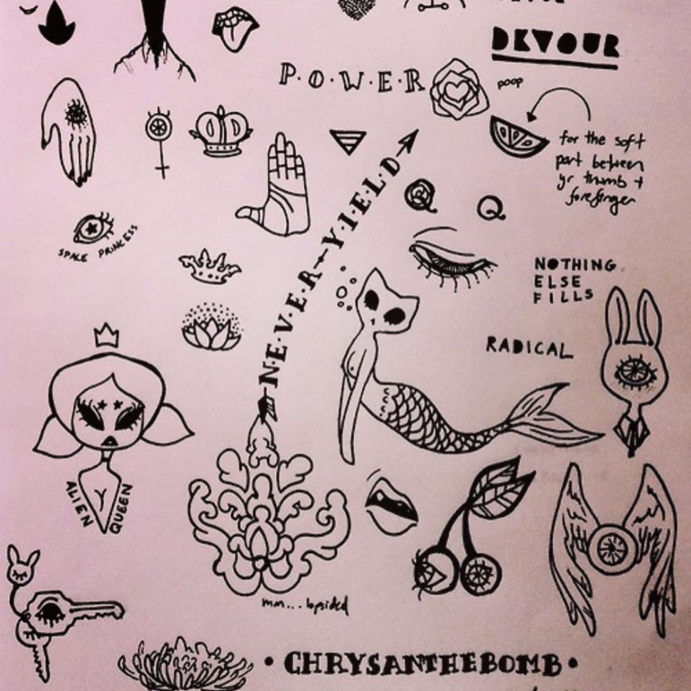 Grunge aesthetic tattoo drawing inspiration from alternative culture