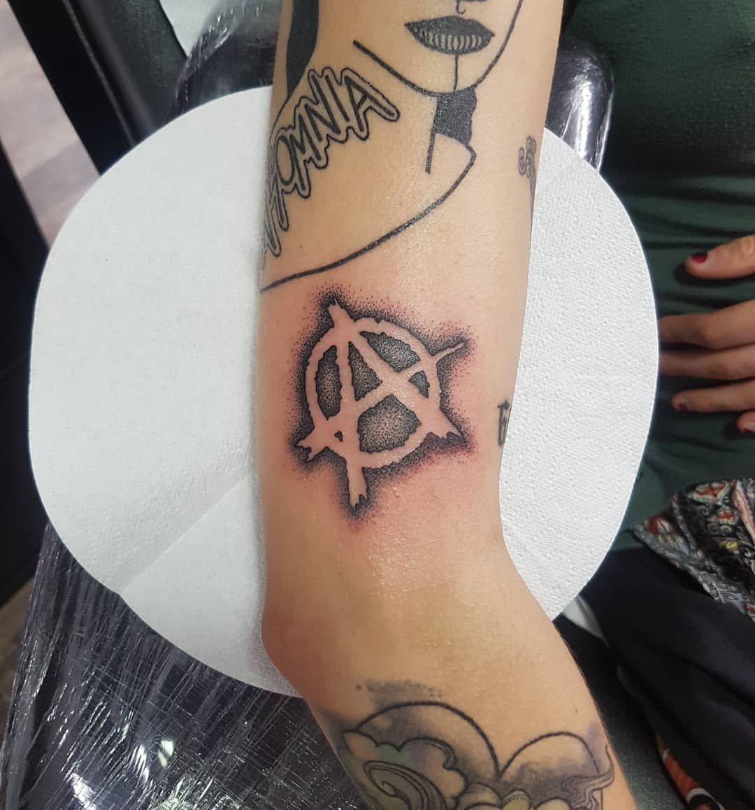 Dotwork anarchy symbol tattoo