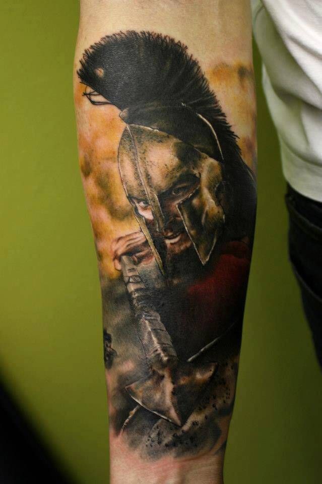 Colorful Spartan Tattoo