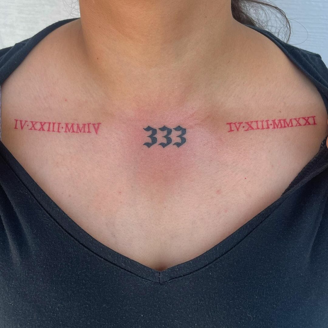 Tattoo design incorporating Roman numerals of 333