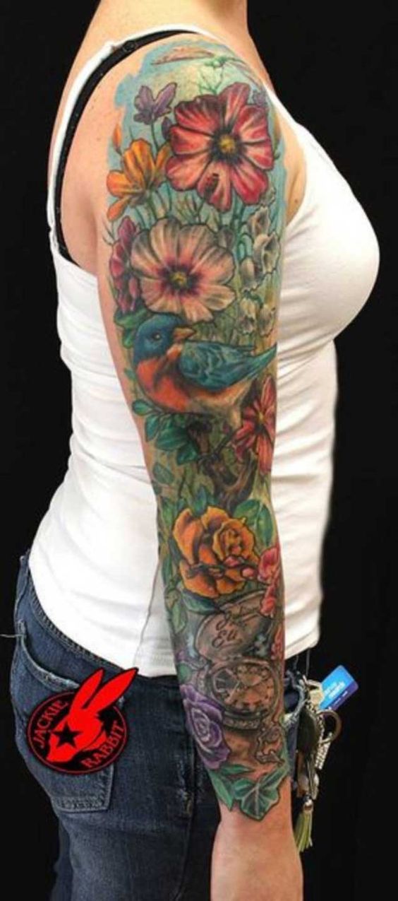 Bird-Inspired Sleeve Tattoo