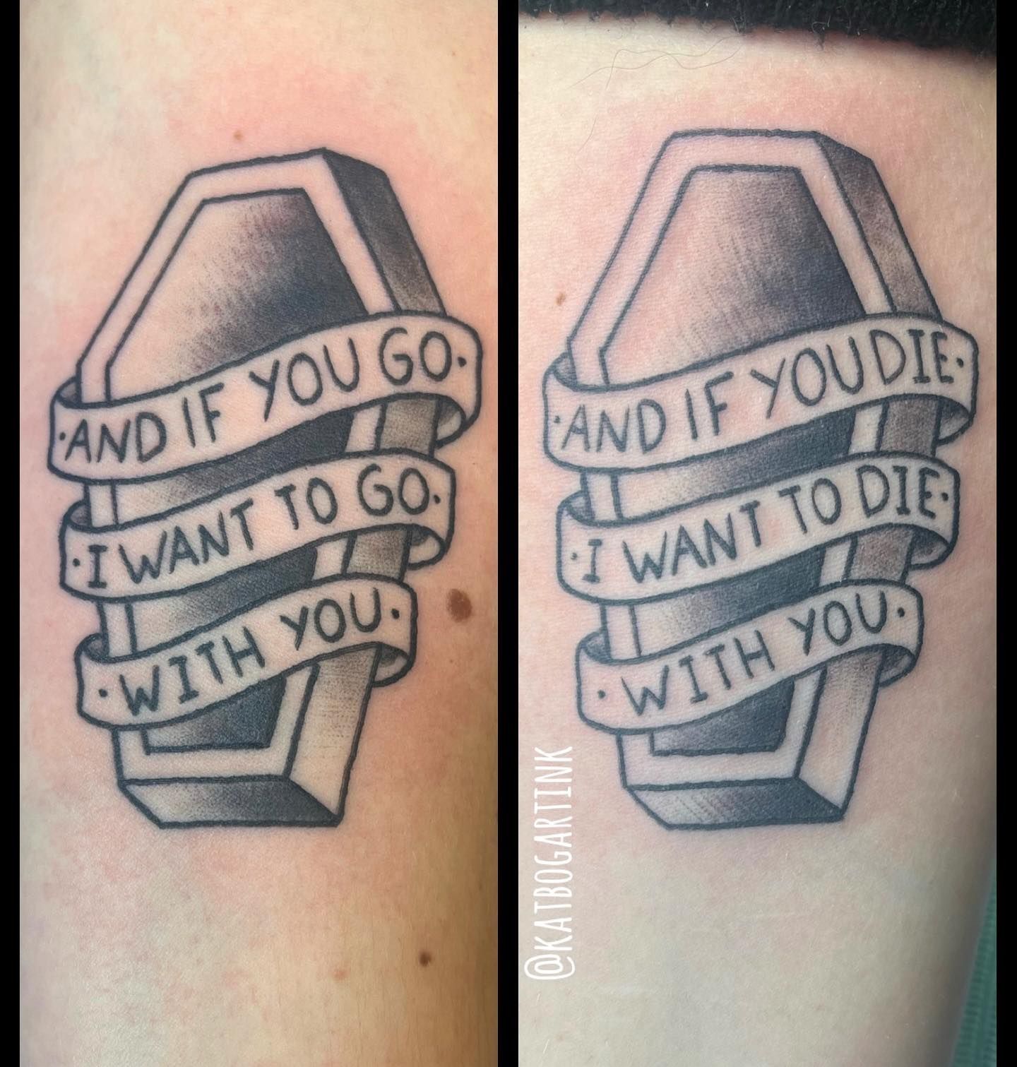 Matching couple tattoos inspired by the phrase.