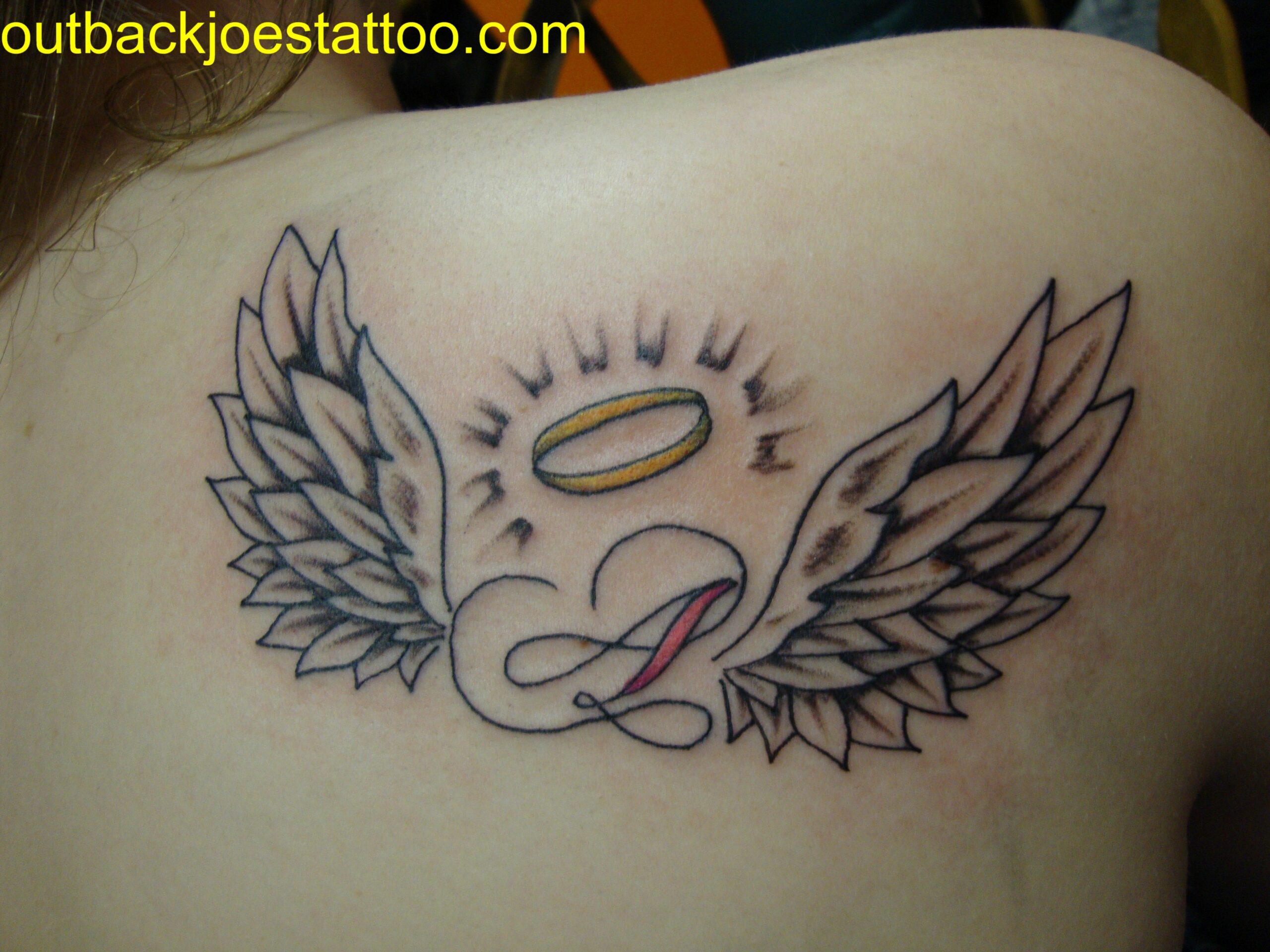 Angel Wings and Halo Tattoos with Names