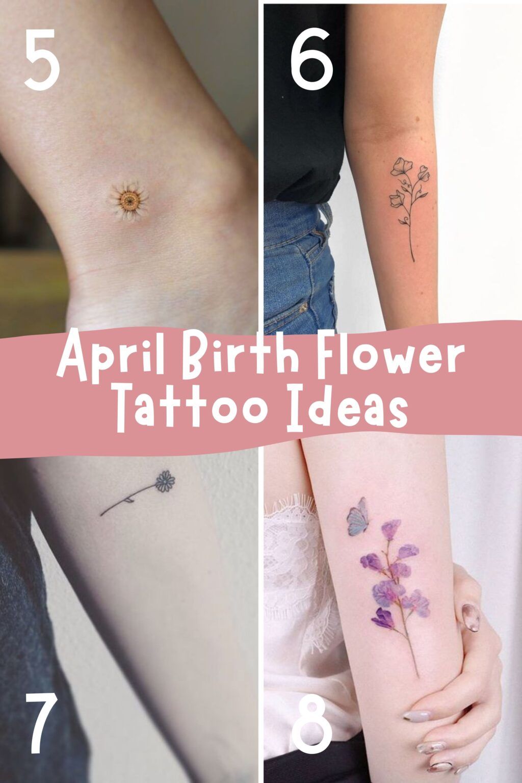 April Birth Flower Tattoo {Daisy + Sweet Pea} - TattooGlee | Birth