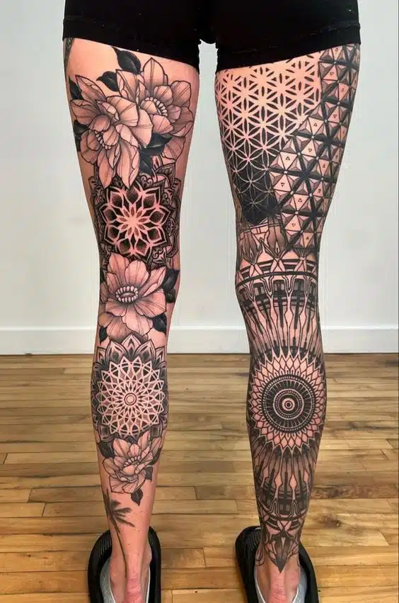 Geometric Back Leg Tattoo