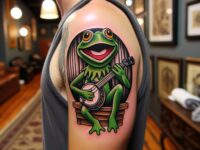 A-colorful-tattoo-of-a-frog-playing-a-banjo-on-the-upper-arm