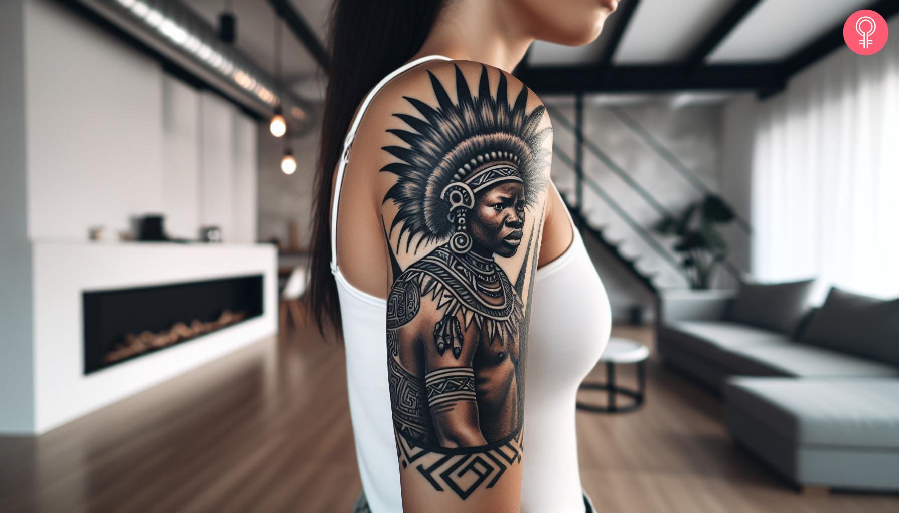 Tribal African warrior tattoo on the arm