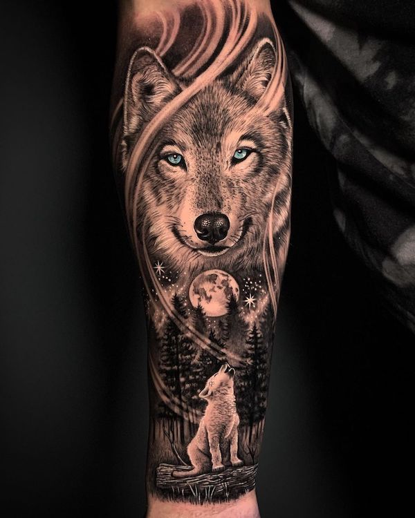 Wolf Under the Moon Tattoo