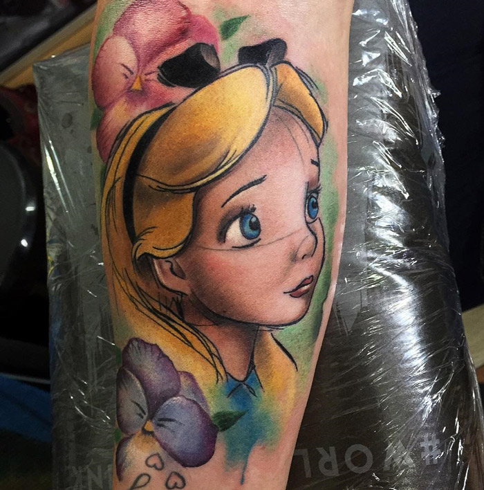 Alice in Wonderland Sketch Style Tattoo