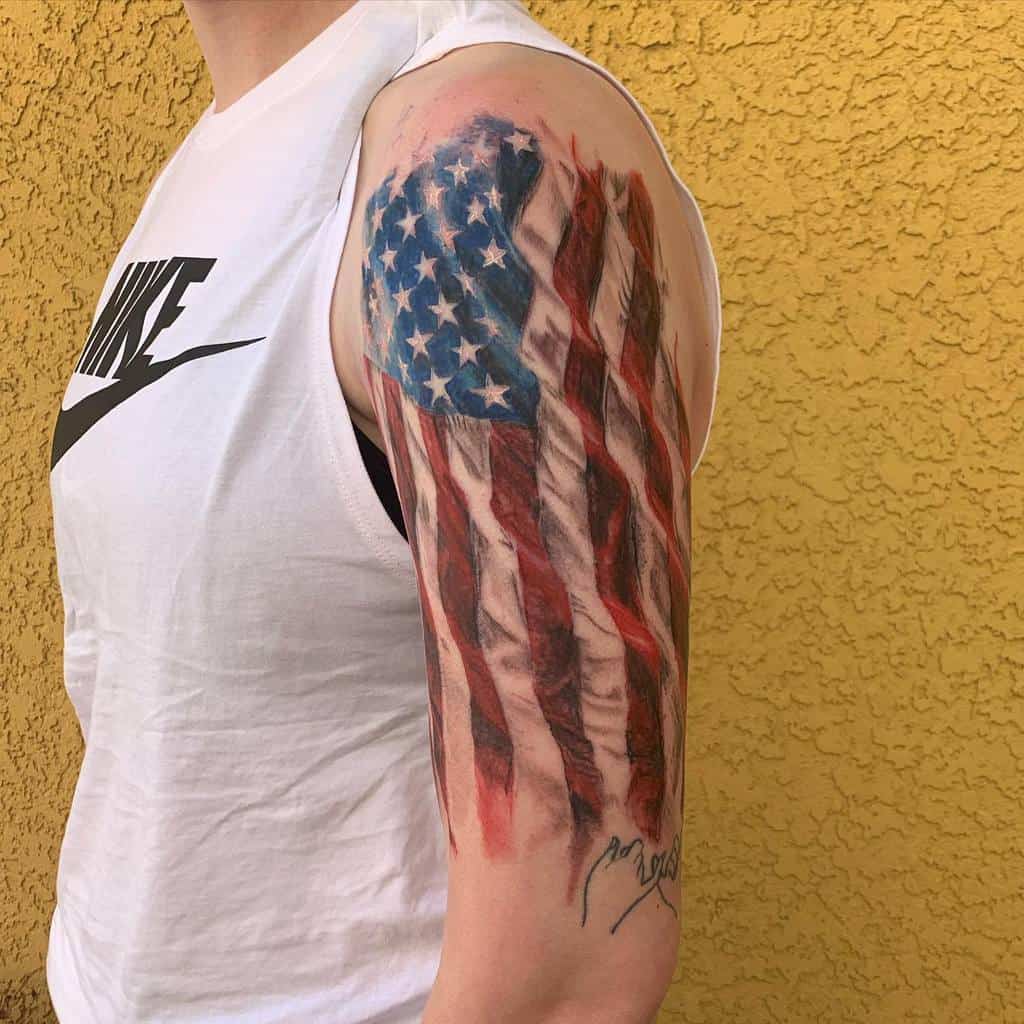 American Flag Upperarm Sleeve Tattoo