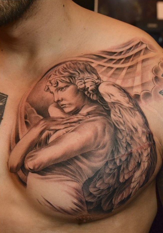 Hopeful Angel Chest Tattoo