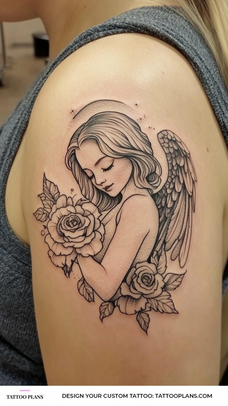 Angel with Halo Tattoo