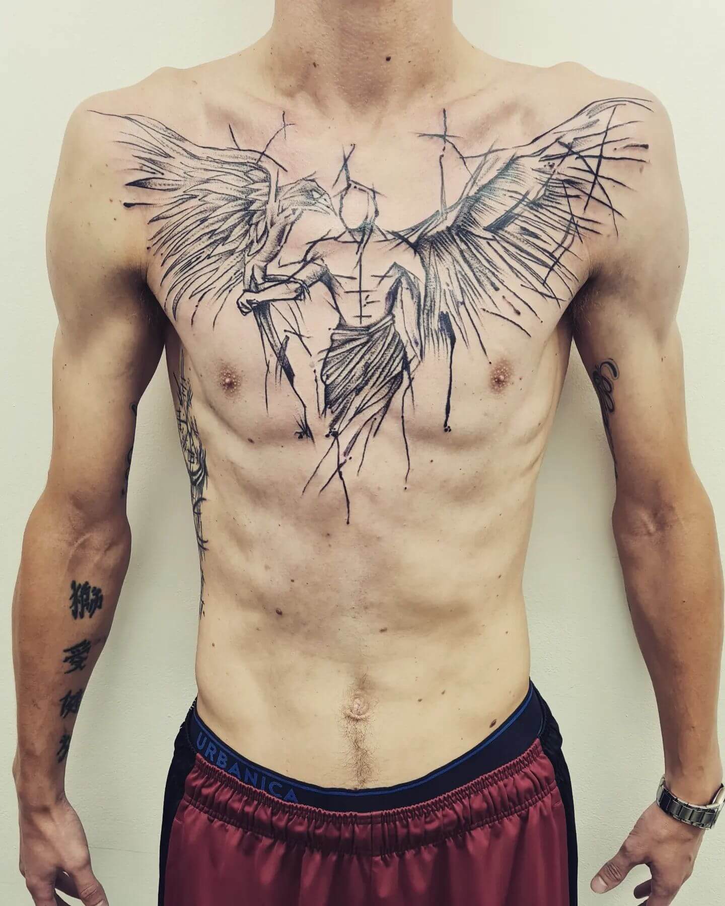 Classic Angel Chest Tattoo