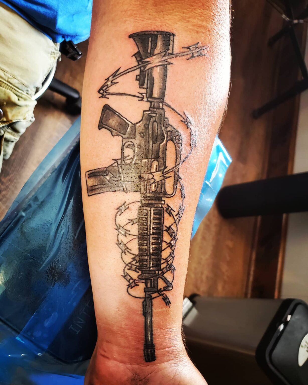 Black and white AR 15 tattoo