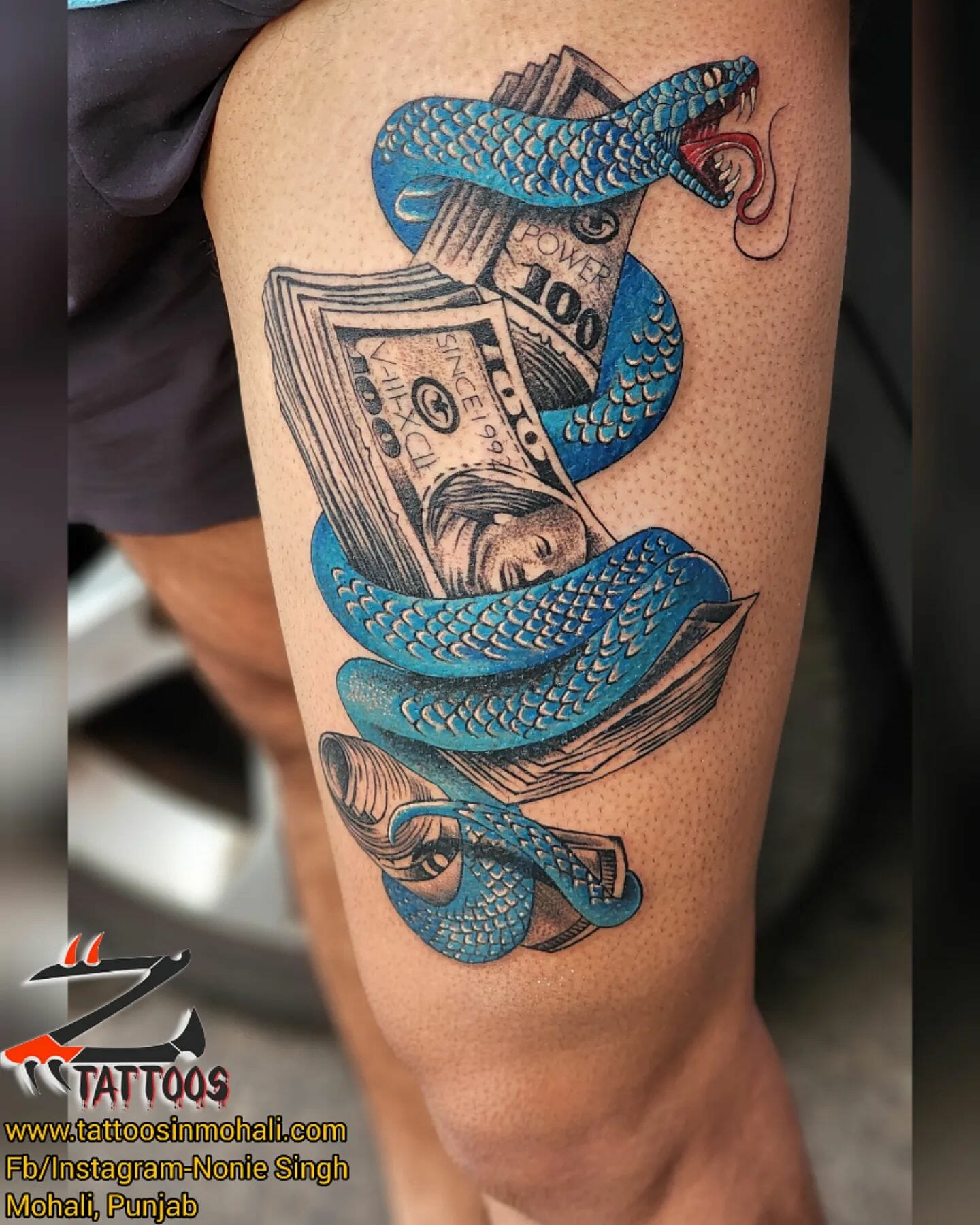 Coiling Serpent Guarding Money Tattoo