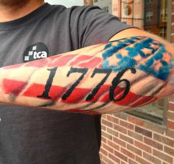 Colorful Painted American Flag Tattoo