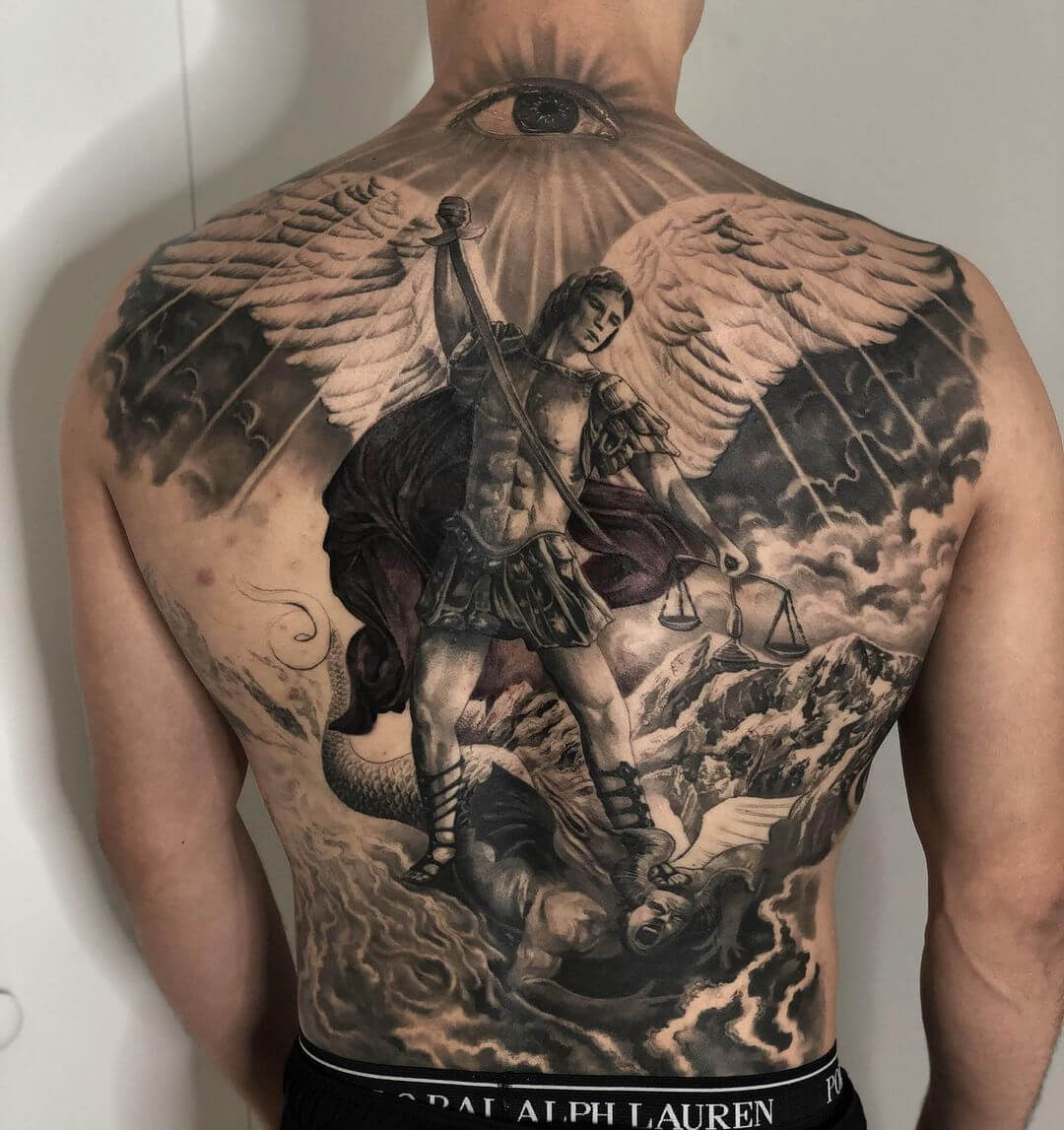 Archangel Michael Back Tattoo