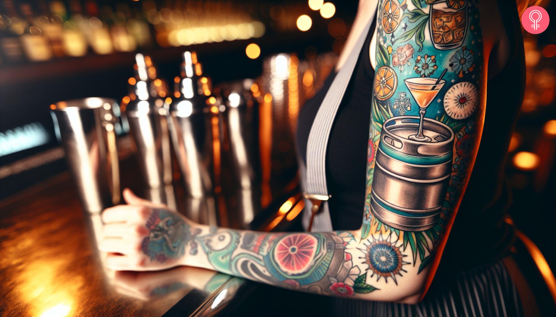 Full sleeve bartender tattoo design