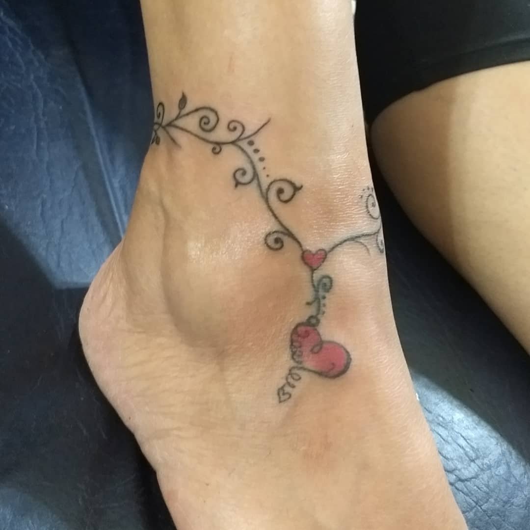 Elegant Heart Linework Ankle Tattoo
