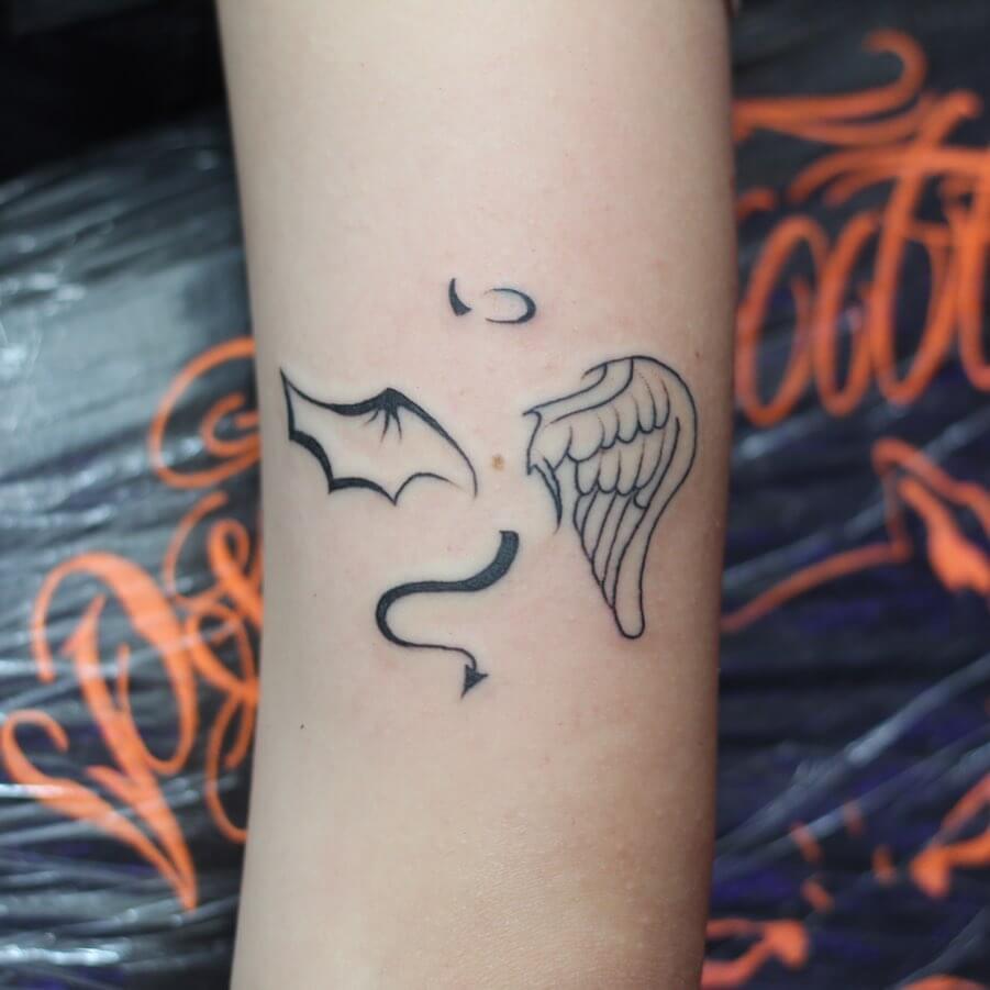 Minimal Angel Devil Tattoo