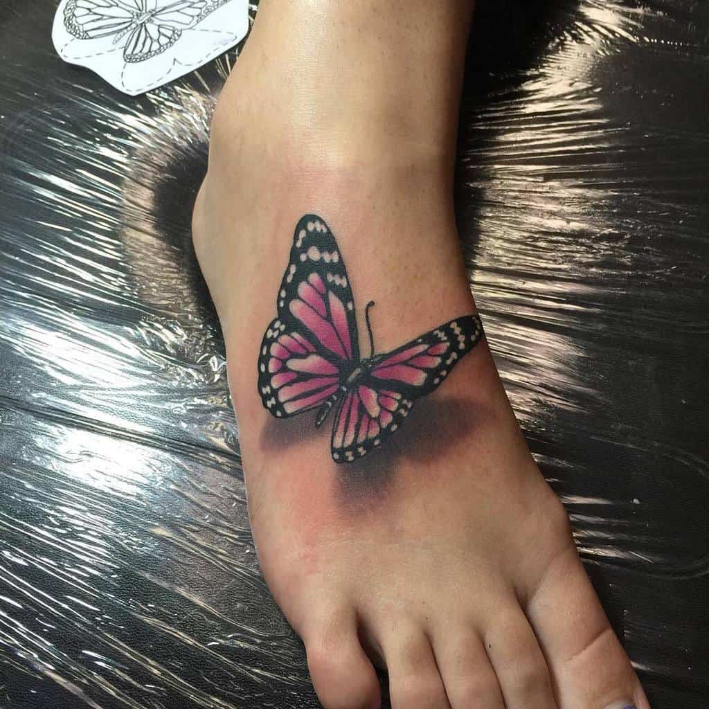 Colorful 3D butterfly tattoo connecting to nature