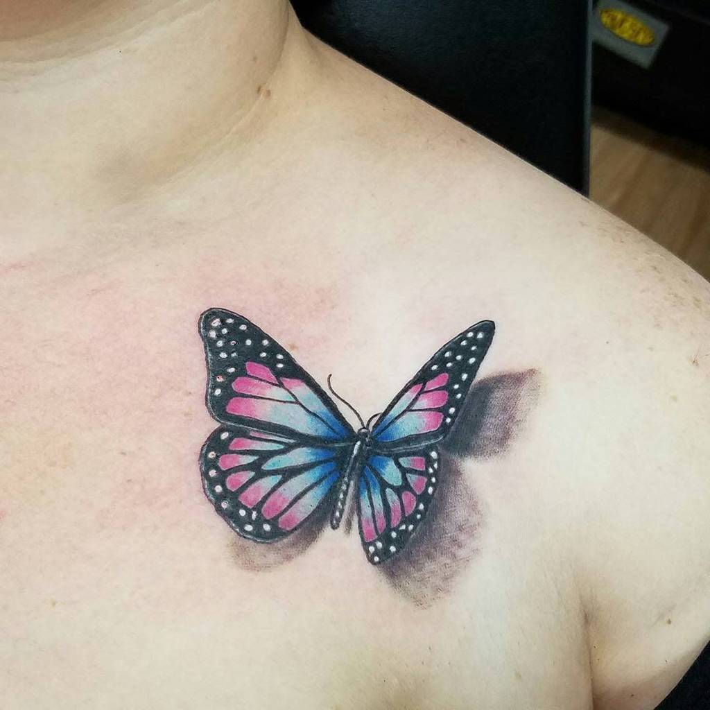 Realistic 3D butterfly tattoo illustrating grace