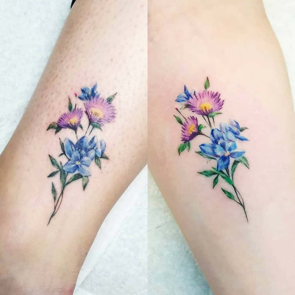 Realistic Aster Flower Tattoo Variation