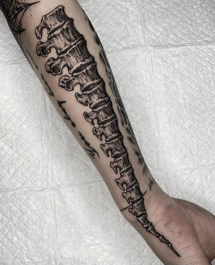 Realistic Backbone Anatomy Tattoo