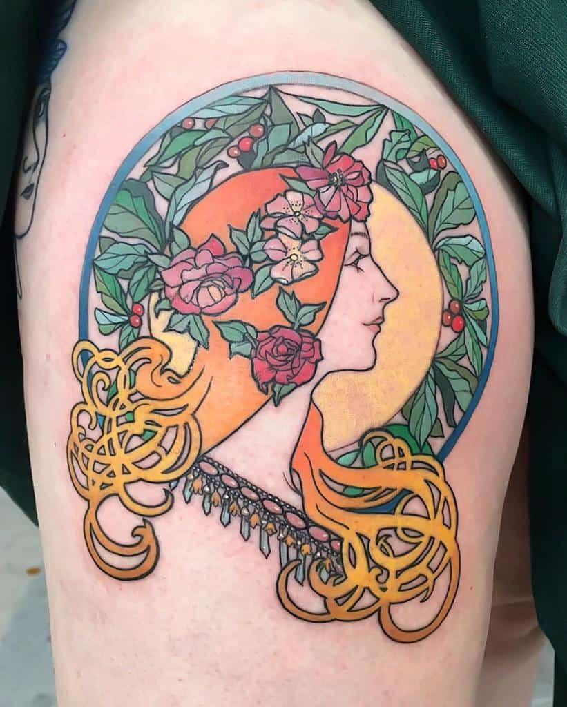 Woman Art Nouveau Tattoo