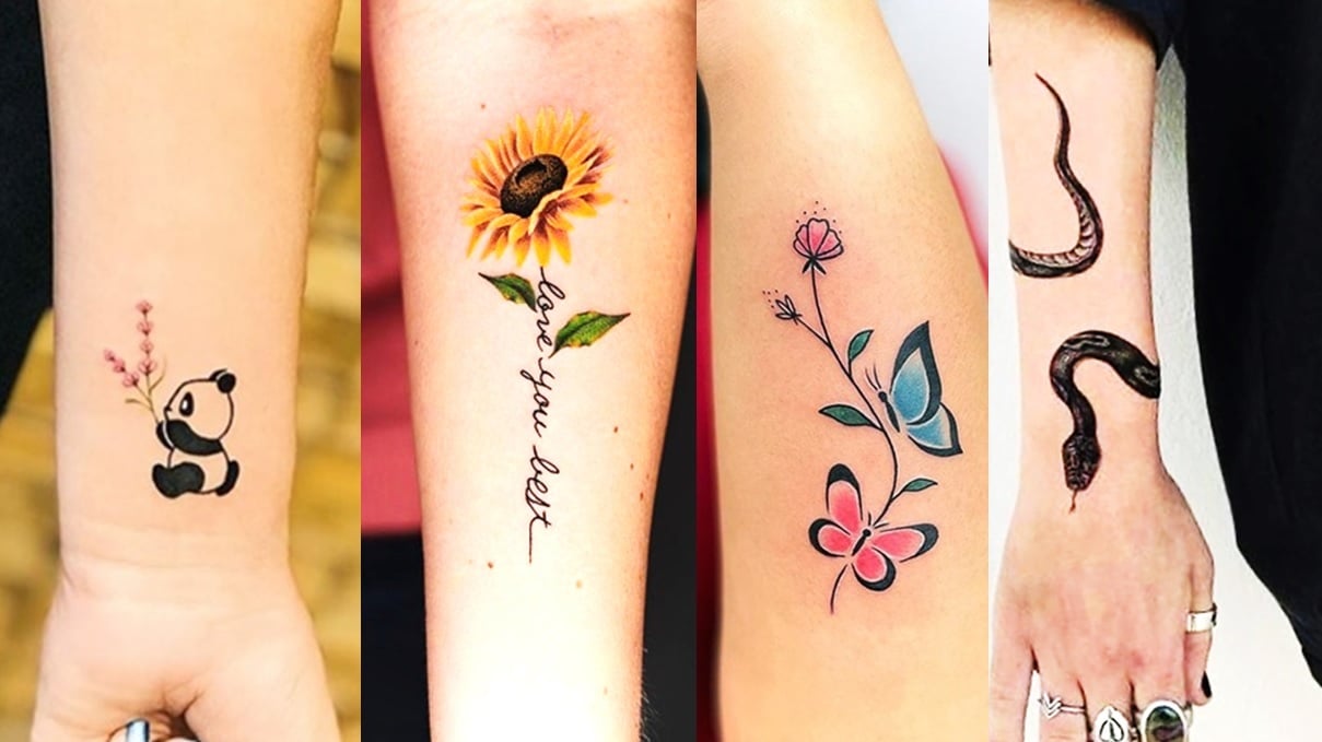 Wrist tattoo design featuring names.