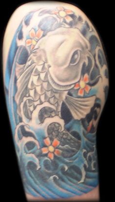 Koi fish quarter sleeve tattoo