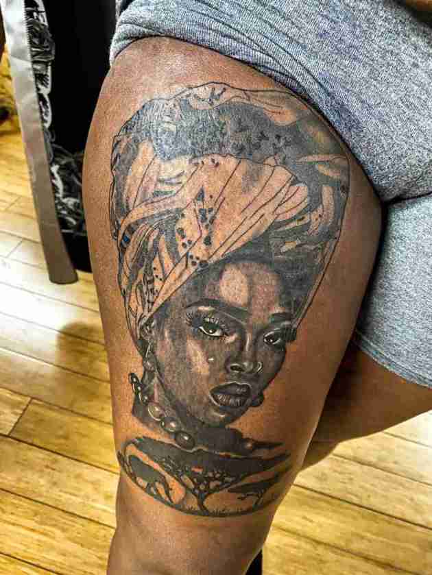 African Queen in Turban Tattoo
