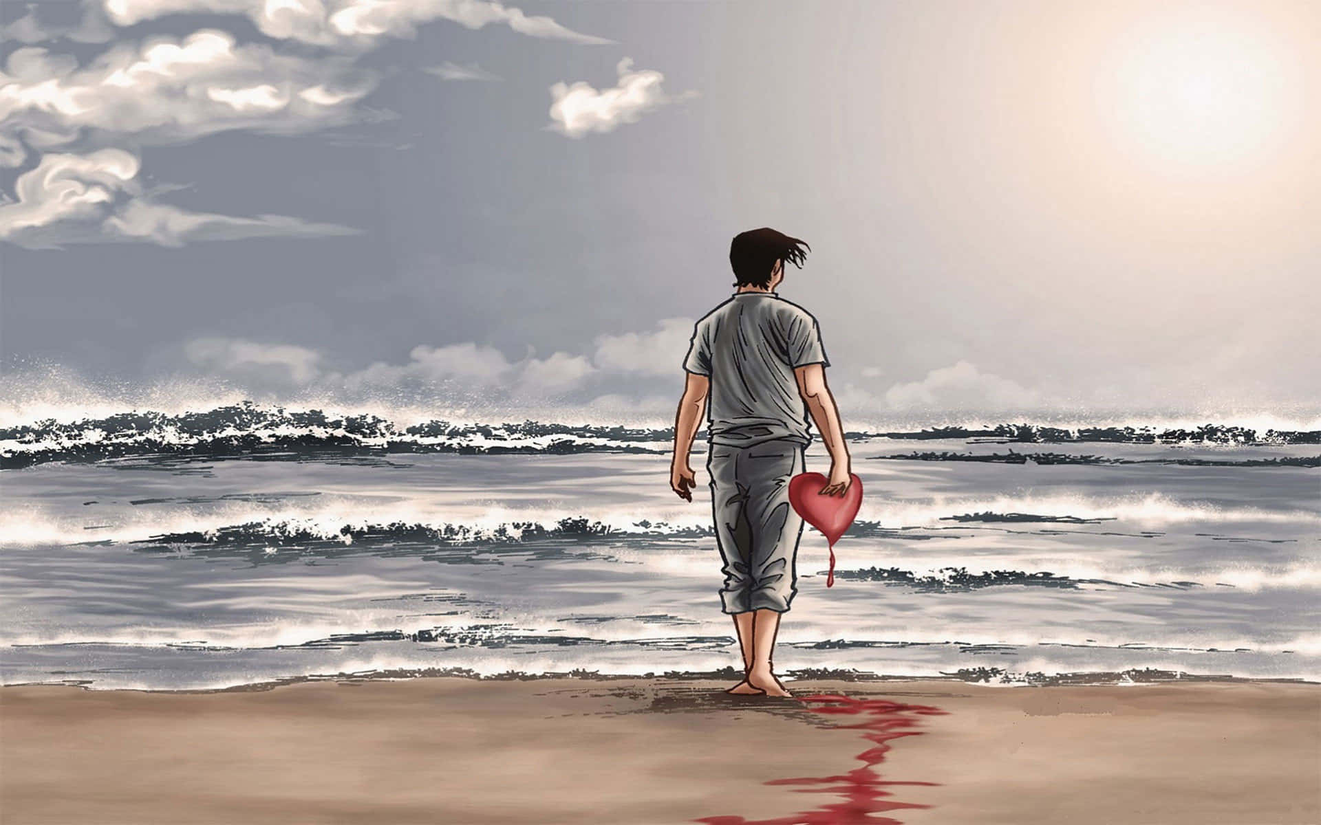 Alone Boy Holding Heart Tattoo
