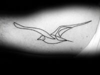 amazing-mens-black-ink-lines-minimalist-seagull-tattoo-on-inner-arm-bicep