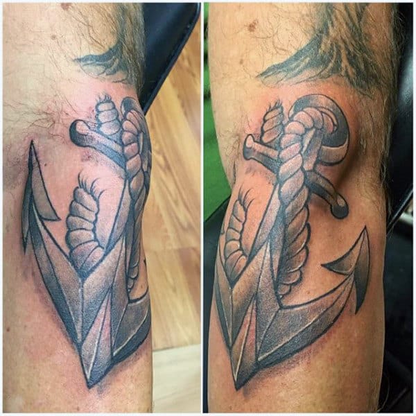 Anchor with Ocean Waves Tattoo