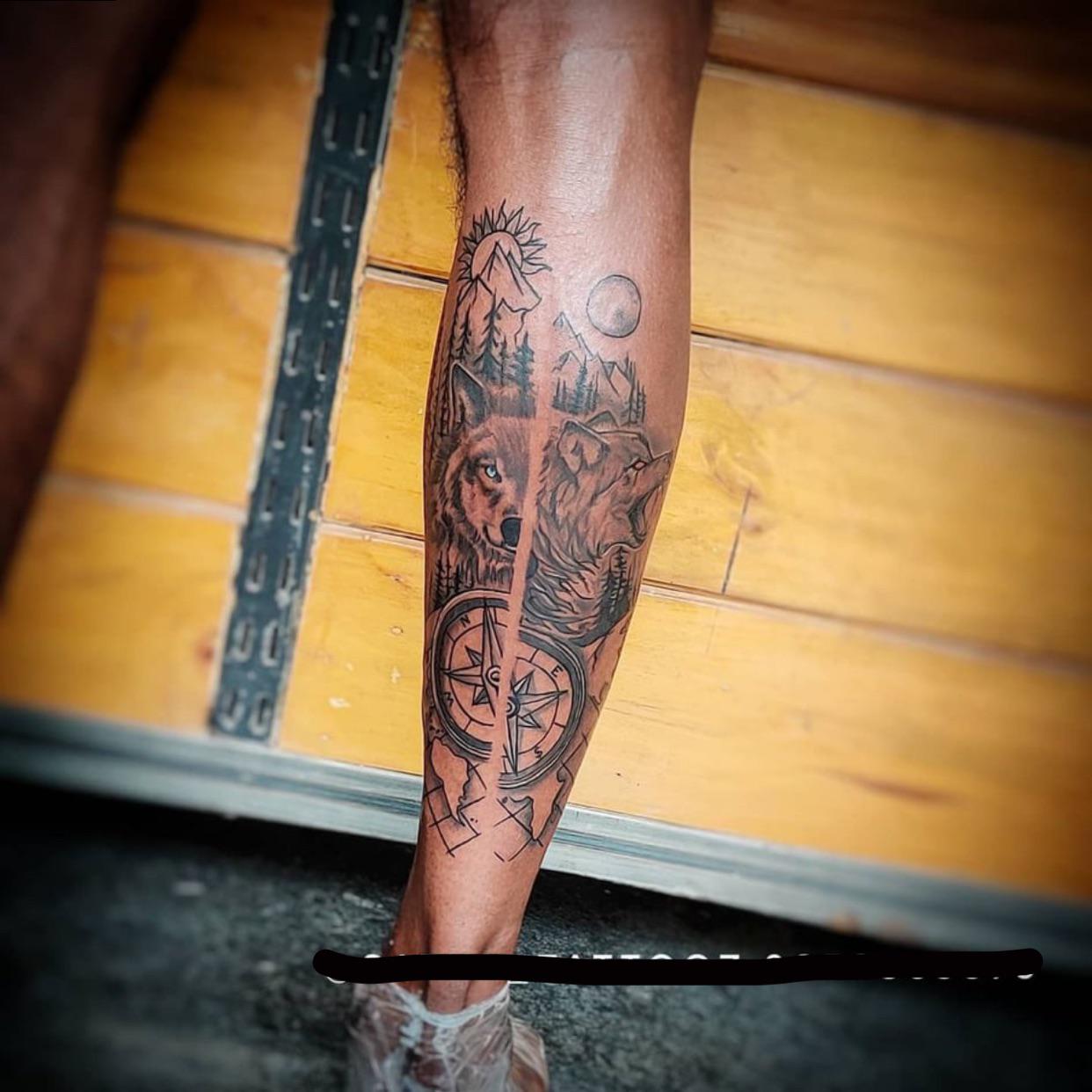 Elegant Floral Designs Back Leg Tattoo