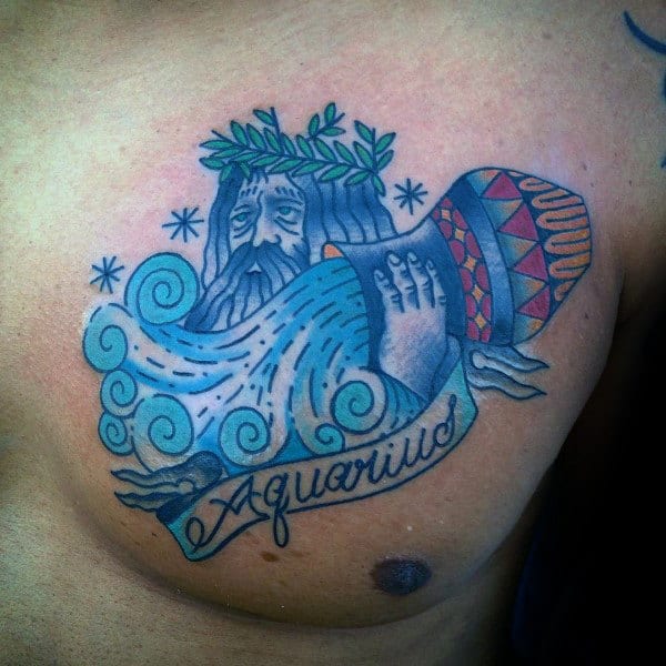 Aquarius Banner Men's Water Bearer Chest Tattoo