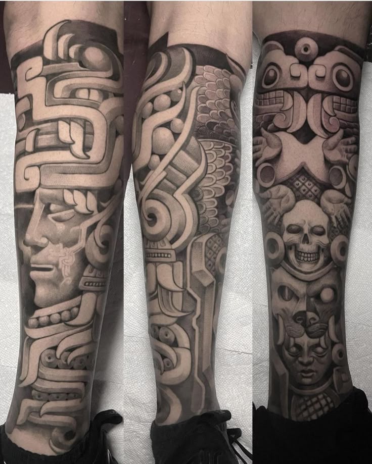 Aztec Leg Sleeve Tattoos