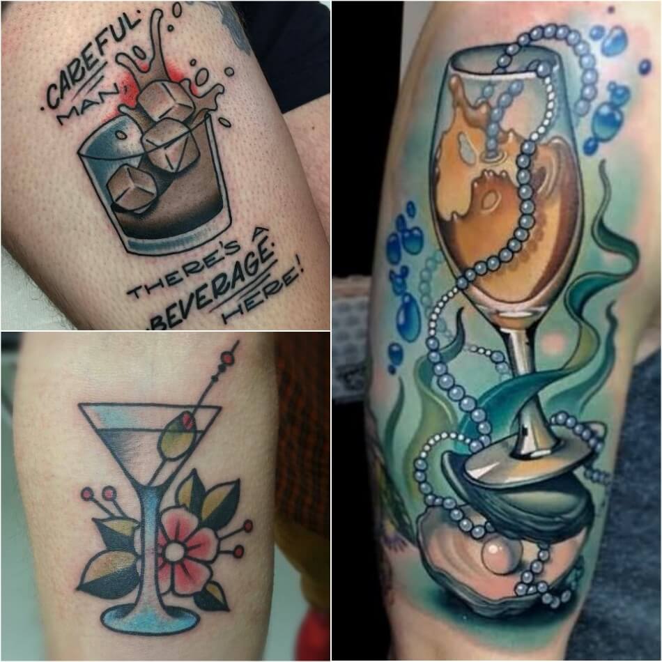 Creative cocktail glass tattoo design