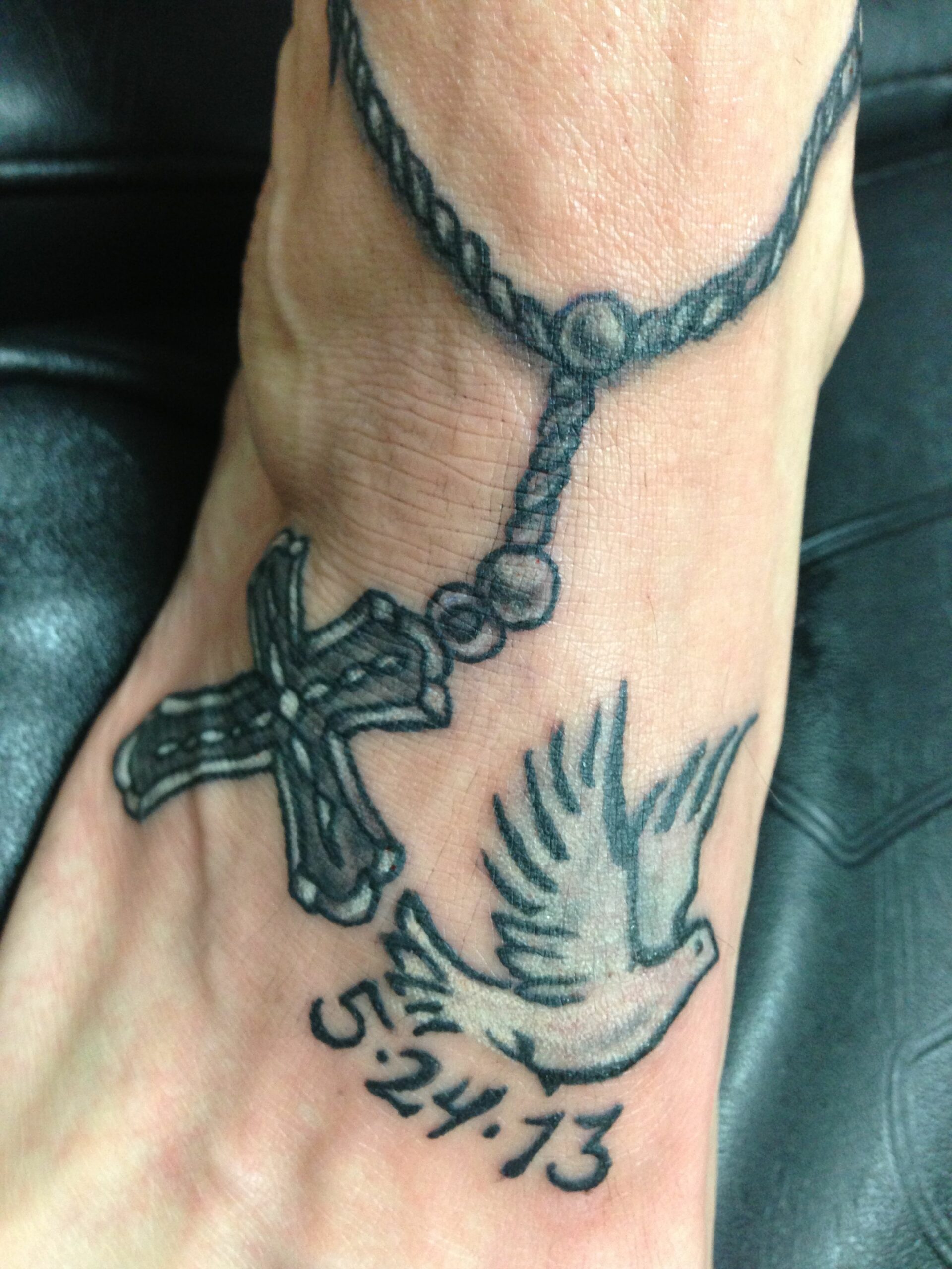 Baptism Date in Cursive Roman Numerals Tattoo