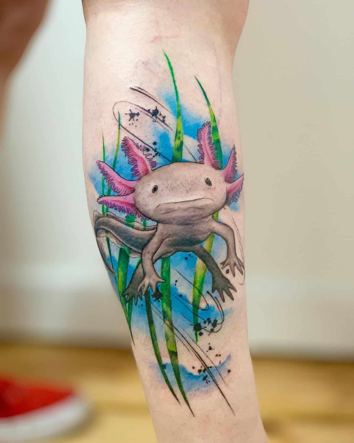 Watercolor Axolotl Tattoo