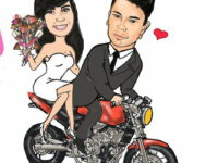 caricatura-de-noivos-casal-na-moto-caricatura-de-formando