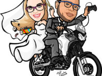 caricatura-noivos-moto