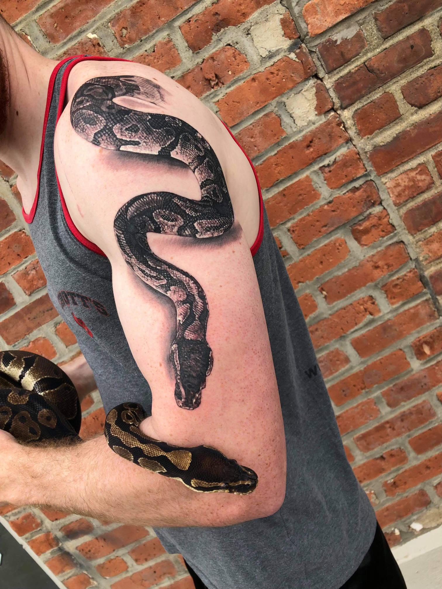 My tattoo of my 19 y/o ball python