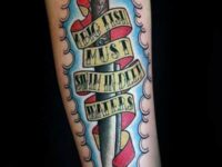 dagger-mens-banner-inner-forearm-tattoo-design-ideas