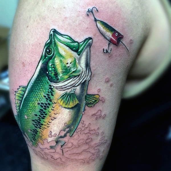 Green Bass Bicep Tattoo